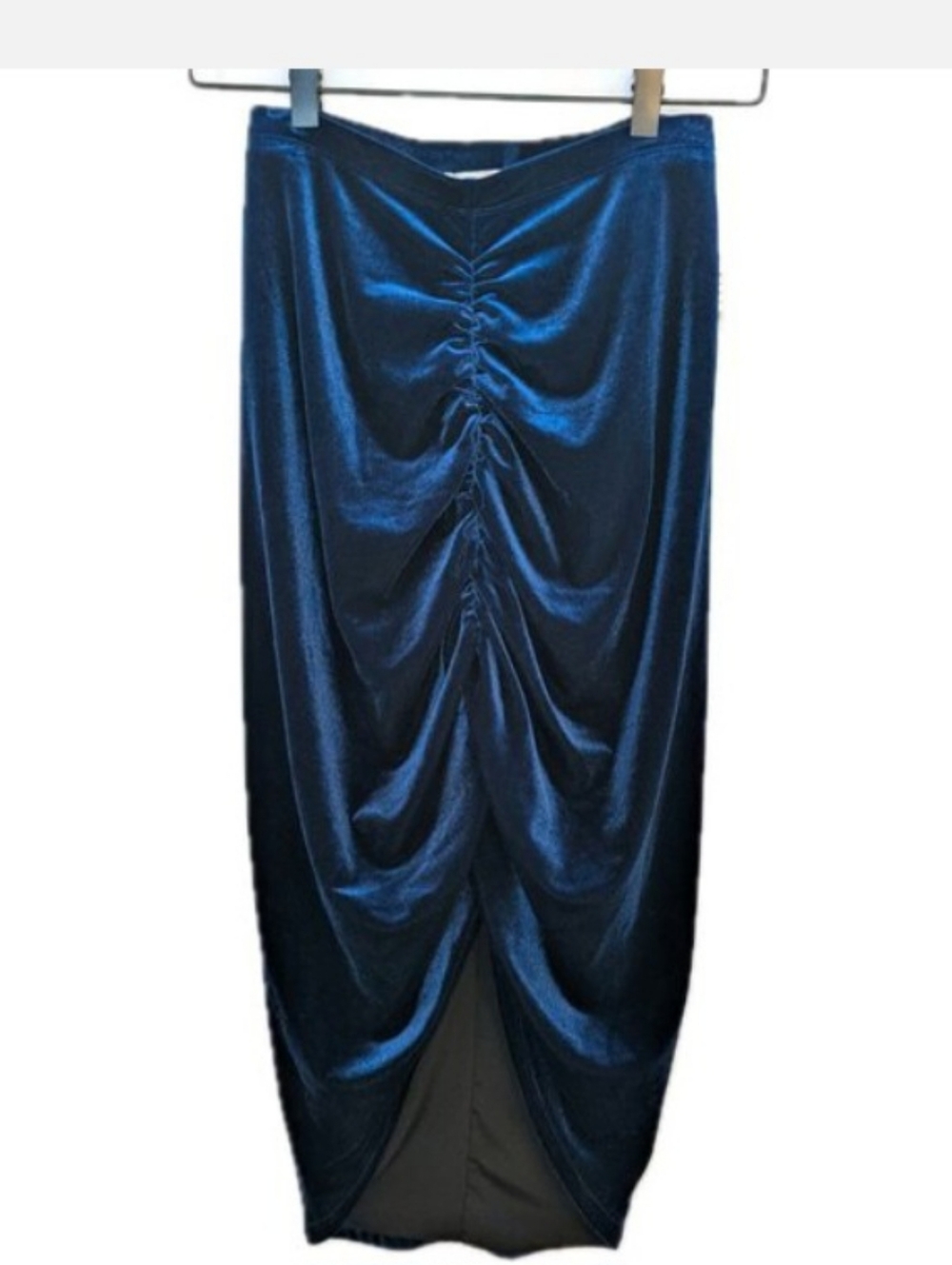 NWT Good American | Sapphire Blue Ruched Velvet STRETCH Skirt | Size 1 Small - Picture 5 of 6